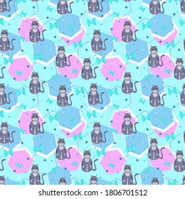 
Pattern with cats, cute baby print. Print for baby clothes, wallpapers, and wrappers. Vector illustration in flat style.