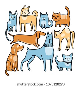 Pattern with cats and dogs. Cartoon background with funny pets.