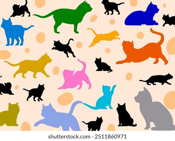 Pattern cats doodle sketch outline vector background illustration.Cute vintage design for wallpaper, wrapp, textile, fabric and banner.