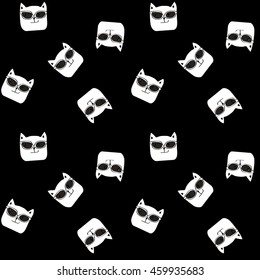 The pattern of cats on a black background