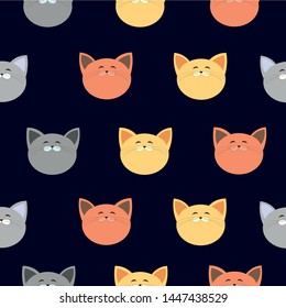Pattern cats on a blue background. Design for wallpaper, fabric.
