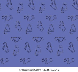 pattern cats on a lilac background. wallpaper with black cats is minimalistic. notebook cover, background