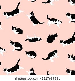 Pattern cats on a pink background.Vector cute pet.