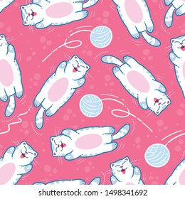 pattern of cats playing with stamen, funny, vector, colorful. pink