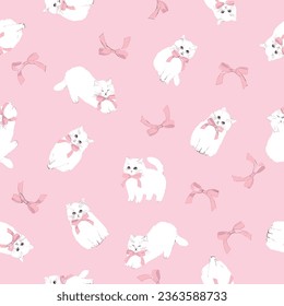 pattern of cats with pretty bows seamless pink background