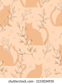 Patrón con gatos y ramitas. Vector