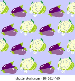 Pattern cauliflower and eggplant, hand drawn vector illustration