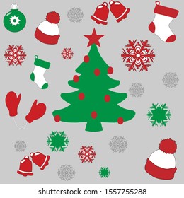 Pattern. Celebration new year pattern.Texture. Seasonal holiday. Color background. Winter . Retro design collection. Symbol collection. Christmas tree card background
