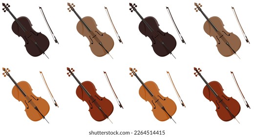 Patrón con cellos sobre fondo blanco, violines, instrumentos musicales de cuerda. Papeles interminables, diseño vectorial para cubiertas, banners, papel envolvente.