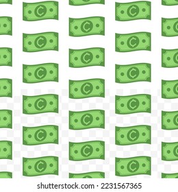 Pattern of Cent Centavo banknotes on transparent background with mini doodle (icon) and green color. Vector Illustration