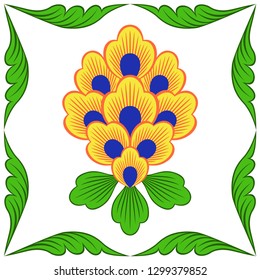 Pattern for ceramic tiles in the style of Italian majolica. Vector floral colorful ornament.