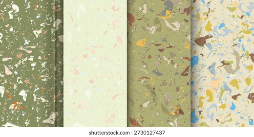 Pattern for ceramics marble natural stone. Vector stock illustration textured shapes in vibrant colors. Set seamless terrazzo patterns 
