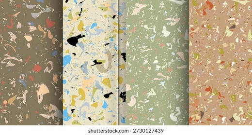 Pattern for ceramics marble natural stone. Vector stock illustration textured shapes in vibrant colors. Set seamless terrazzo patterns 
