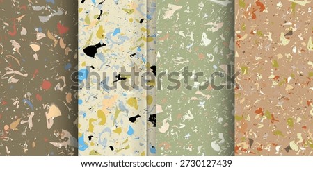Pattern for ceramics marble natural stone. Vector stock illustration textured shapes in vibrant colors. Set seamless terrazzo patterns	
