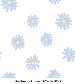 Pattern chamomile. Blue Flowers. Green Leaf. Floral. Background. Vector illustration