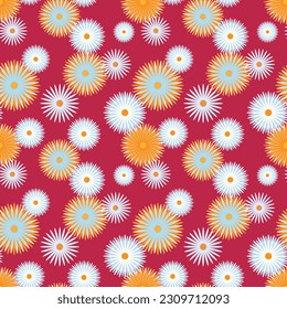 Muster Kamille und Calendula Ringelblume Viva Magenta Hintergrund. Vektorgrafik