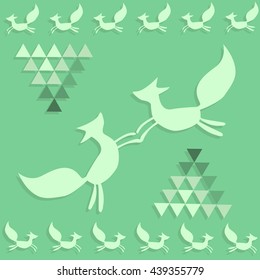 Pattern of chanterelles and green diamonds