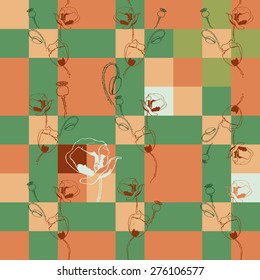 Pattern in check with poppy.