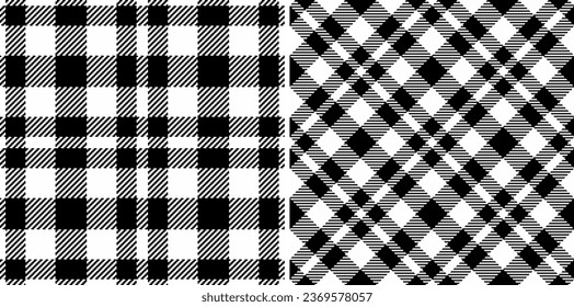 Comprobación de patrones textil de fondo sin soldadura con un vector de tejido de textura tartán montado en colores monocromos.