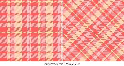 Pattern check texture of tartan fabric background with a textile vector plaid seamless. Set in kids colours for graphic design detailed editable swatch.