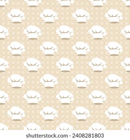 Pattern with chef's hat. Chef's hat - colorful wallpaper on an orange background. Tall chef's hats. Gastronomy, culinary, cooking
