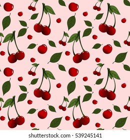 Pattern with cherries and leaves placed randomly
