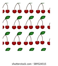 A pattern of cherries on a white background