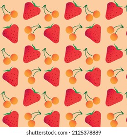 Pattern with cherries and strawberries on a pink background for a good mood.
