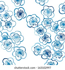 Pattern "cherry blossom" for traditional ceramics Asia. Cobalt blue.