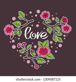 Pattern with cherry blossoms. Hand drawn style. Design element for leaflet, greeting cards or posters.