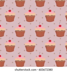pattern with cherry cupcakes