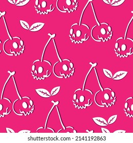 the pattern cherry skull and crossbones pink textile