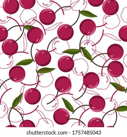 Pattern with cherry. Vector illustration on a white background.