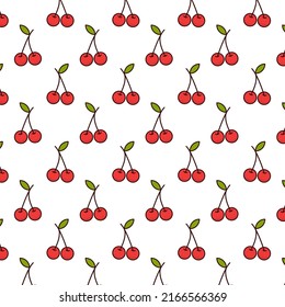 Pattern of cherry in white background with mini doodle (icons). Vector Illustration