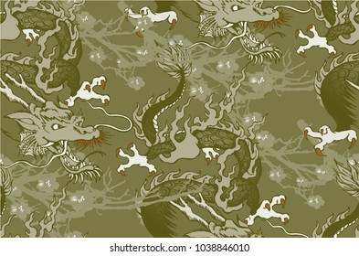 Pattern of cherry-tree blossom and dragon