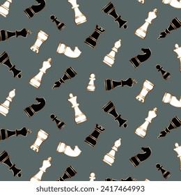 Pattern with chess pieces.Vector seamless pattern with black and white chess pieces.