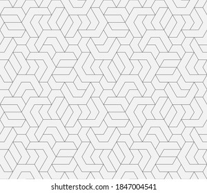 Patrón con chevrons y otras formas geométricas sobre fondo blanco. Textura lineal monocromática abstracta sin inconvenientes. Fondo hexagonal moderno. Diseño gráfico lineal para textil, tejido y envoltura.