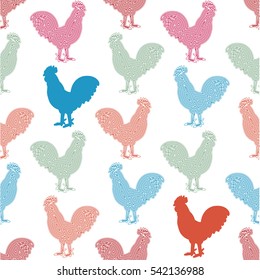 Pattern with chicken design on background. Can be used for wallpaper, pattern fills, textile, web page background, Image for advertising booklets, banners, flyers.