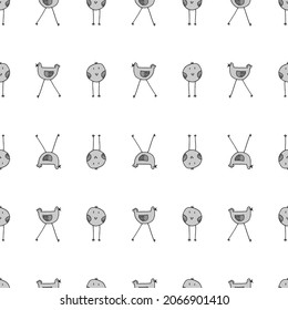 Pattern of a chicken with long legs of a bird in gray on a white background