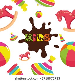 Un patrón de juguetes de la infancia de su infancia es un diseño brillante y dinámico para sus obras audaces.