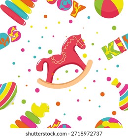 Un patrón de juguetes de la infancia de su infancia es un diseño brillante y dinámico para sus obras audaces.