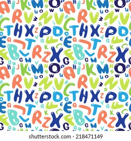 Pattern of children color letters on white background - seamless vector 