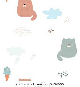 Pattern for children. Cute abstract cats. On a white background.
