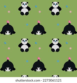 Pattern for children. Cute pandas and butterflies.