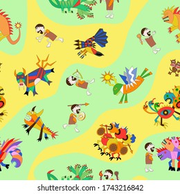 pattern for children design with fantasy creatures, Hercules, monsters, for bed linen, wallpaper, wrappaper