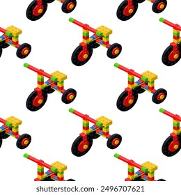 Patrón de triciclos de los niños en isometría. Vector