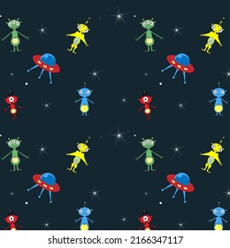 Pattern for children. Space . Aliens. Factory textiles.