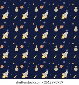 Pattern for children. Space Friendship Enelo. On a blue background.