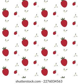 Pattern for children. Strawberries and flowers. Factory textiles.