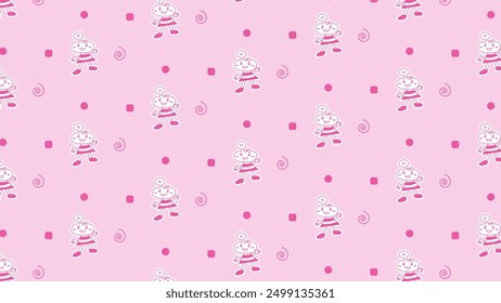 Pattern of the children's character girl alien is pink for books, coloring, games, clothes, advertising